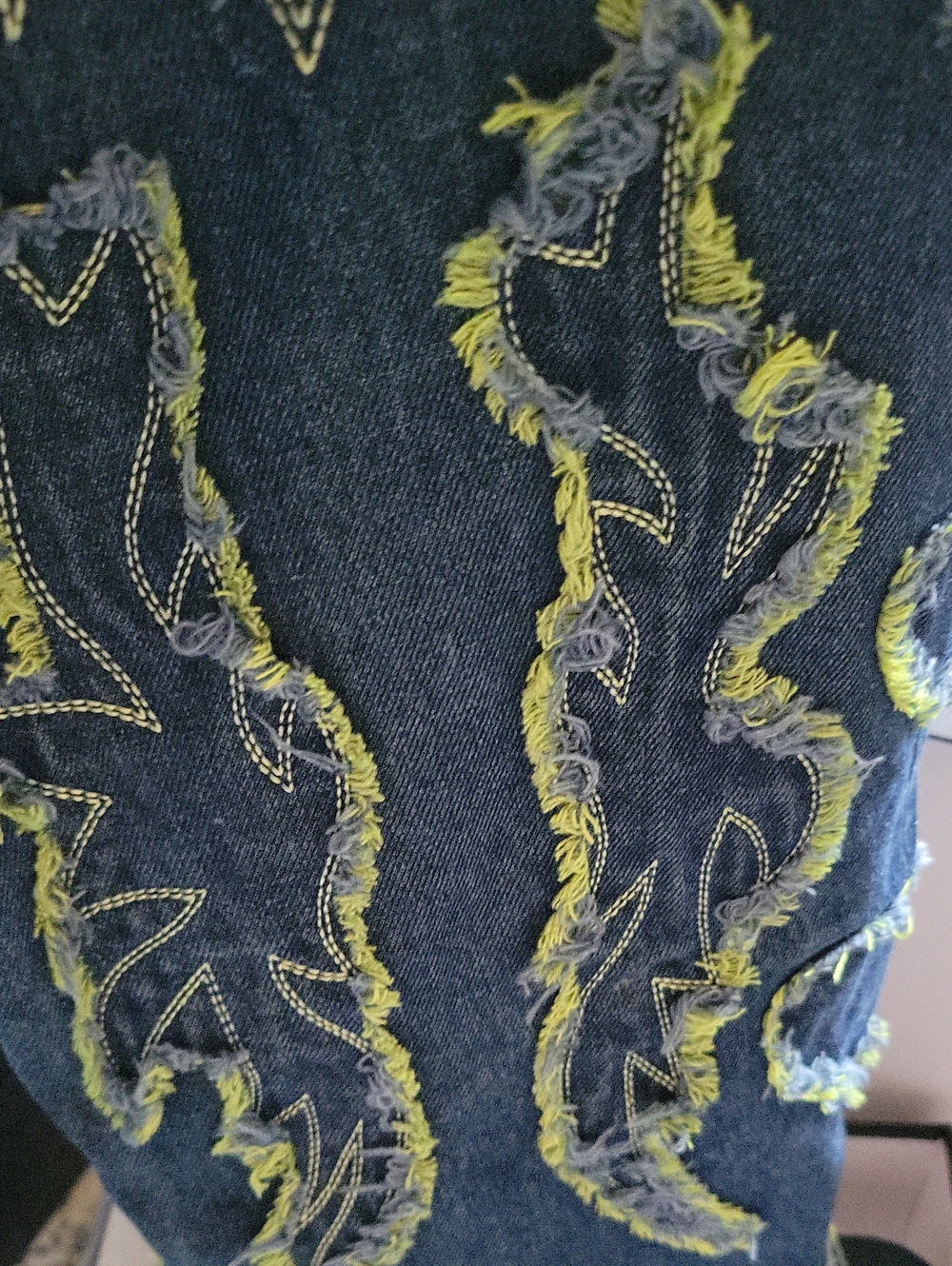 AZALEA WANG Denim Wedge Knee Boots with Green Embroidered Accents - Picture 6 of 8